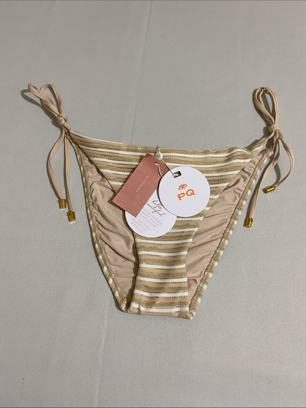 PILYQ Nee Tie Teeny Bikini Bottom w Gold Metallic Glitters Size L